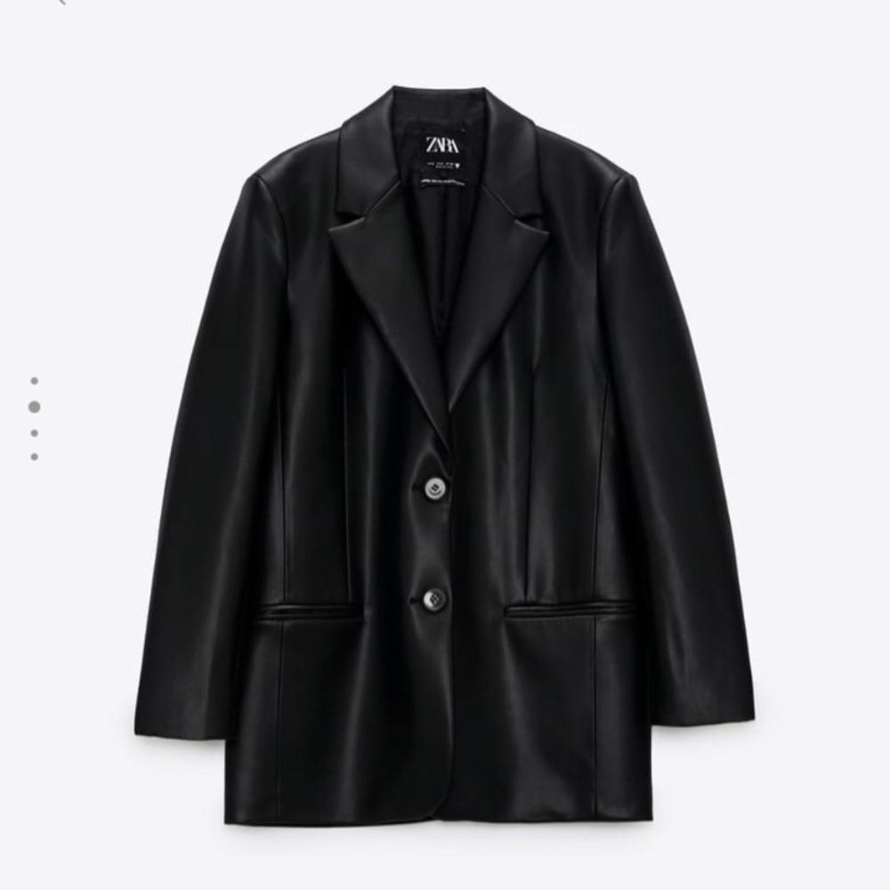black leather oversized blazer zara